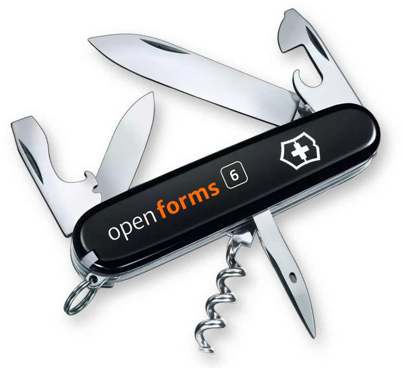 aufgeklapptes Taschenmesser mit openforms 6 branding